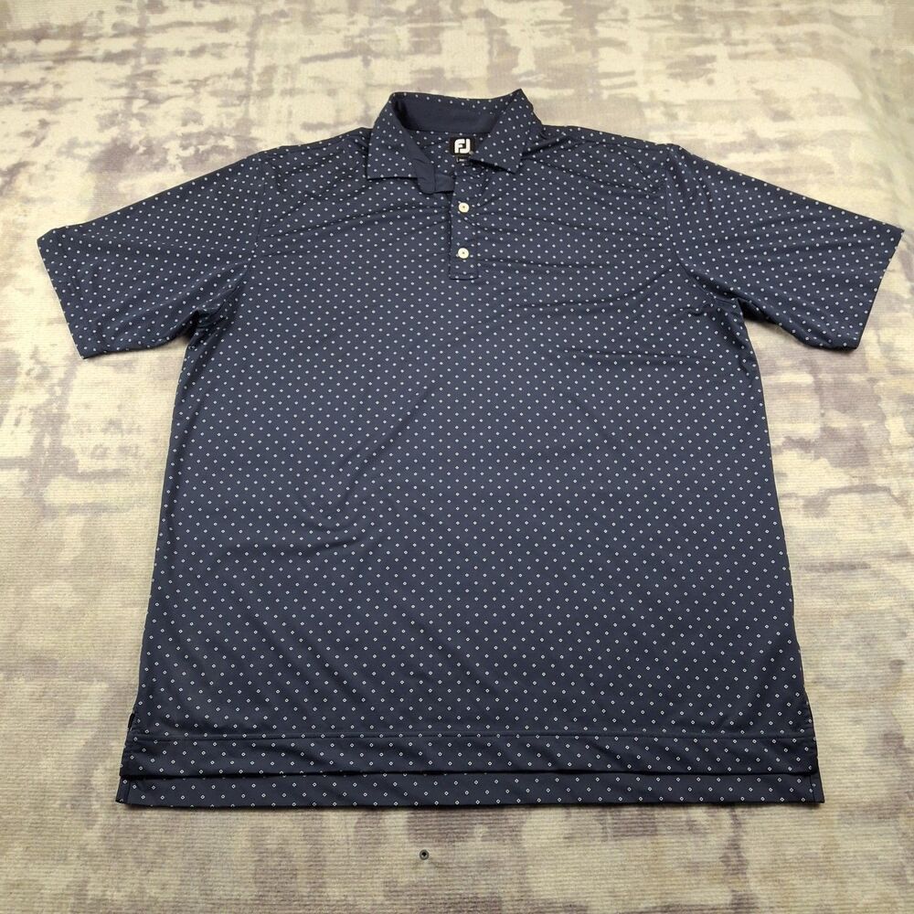 FootJoy Polo Shirt Mens 2XL XXL Navy Blue Geo Square Print Performance Golf FJ